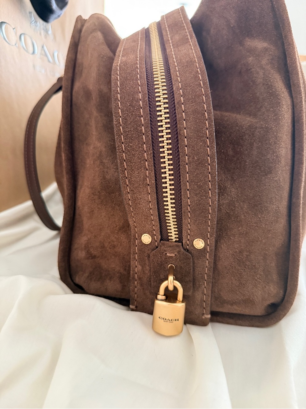 Coach Rogue 40 Chocolate Brown Suede with Gold-Tone Hardware - Picture 9 of 11